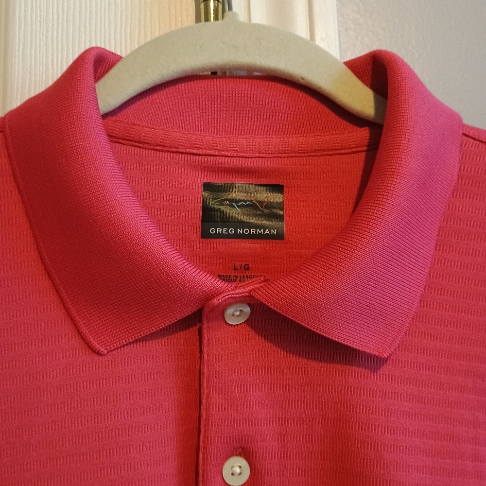 Greg Norman Mens Large Salmon Polo Shirt Short Sleeve Golf Preppy Classic - Picture 3 of 16